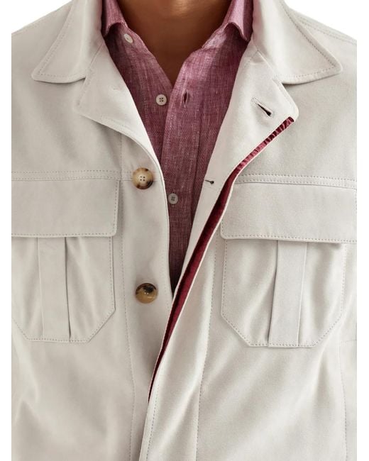 Brunello Cucinelli Gray Buttoned Suede Jacket for men
