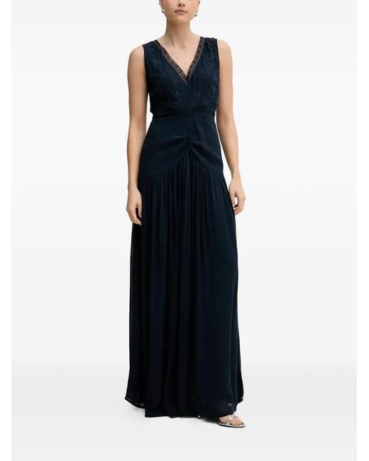 Pedro Del Hierro Madrid Lace Gathered Maxi Dress in Black | Lyst