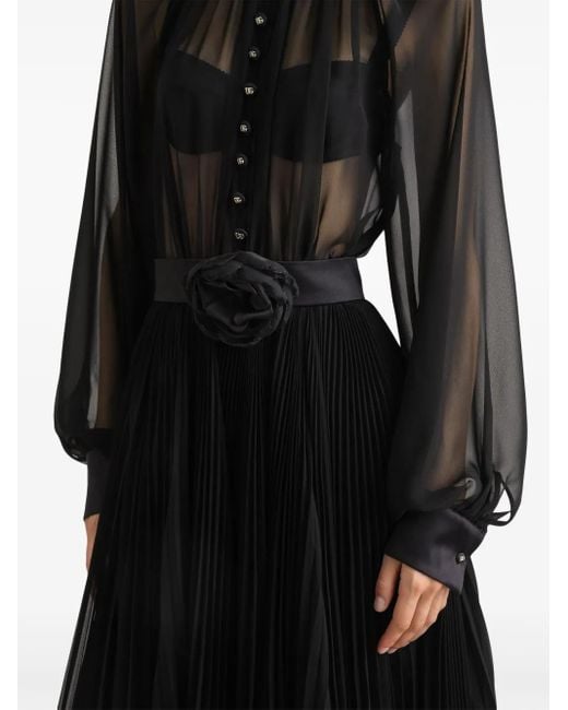 Dolce & Gabbana Black Midi Floral-Appliqué Dress