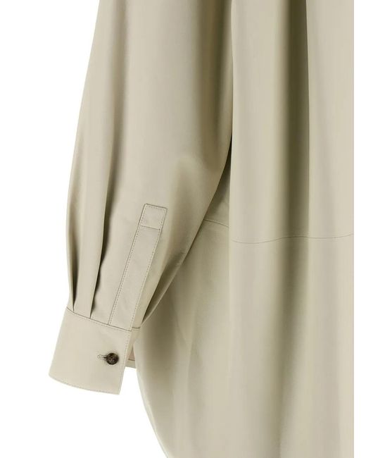 Yves Salomon White Mandarin-Collar Pocket Leather Shirt