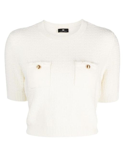 Elisabetta Franchi White Cropped Textured-Knit Jumper