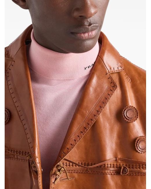 Prada Pink Ribbed Turtleneck Sweater for men