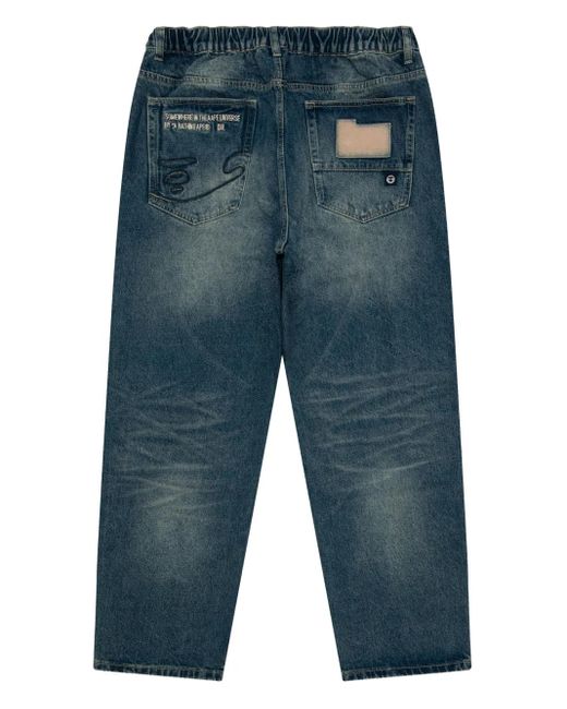 Aape By A Bathing Ape Blue Elasticated Logo-Patch Jeans for men