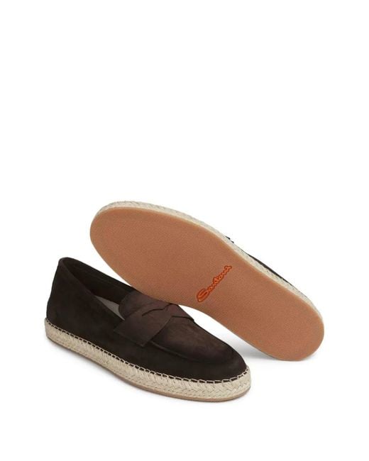 Santoni Black Leather Loafers for men