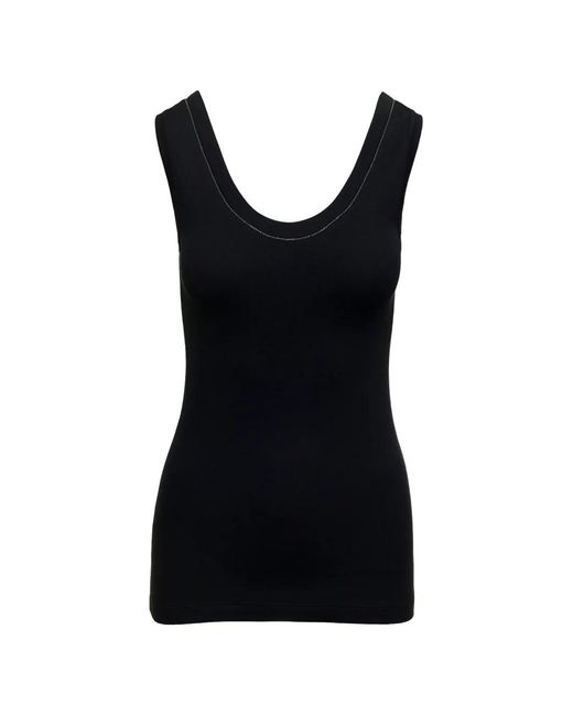 Brunello Cucinelli Black Monilli-Detail Ribbed-Knit Tank Top