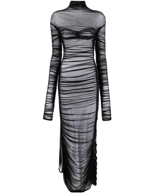 Robe longue à transparents froncés Mugler en coloris Black