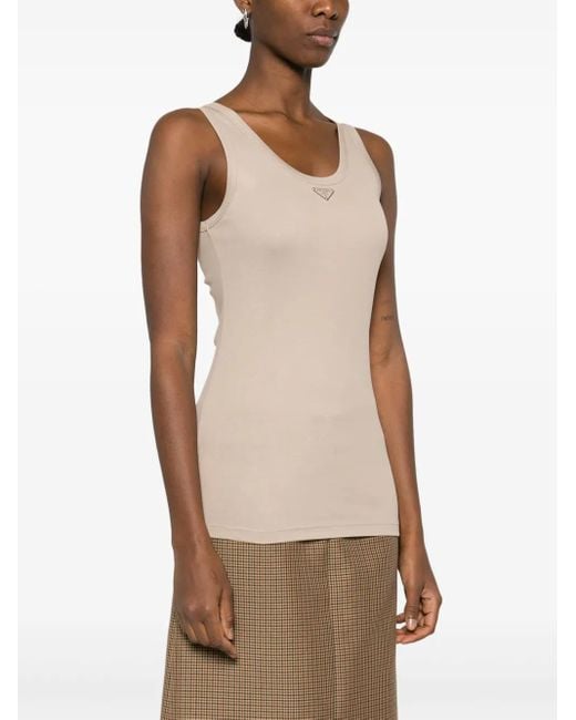 Prada Natural Triangle-logo Ribbed Tank Top