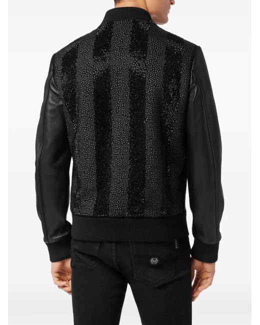 Philipp Plein Black Embellished Bomber Jacket for men