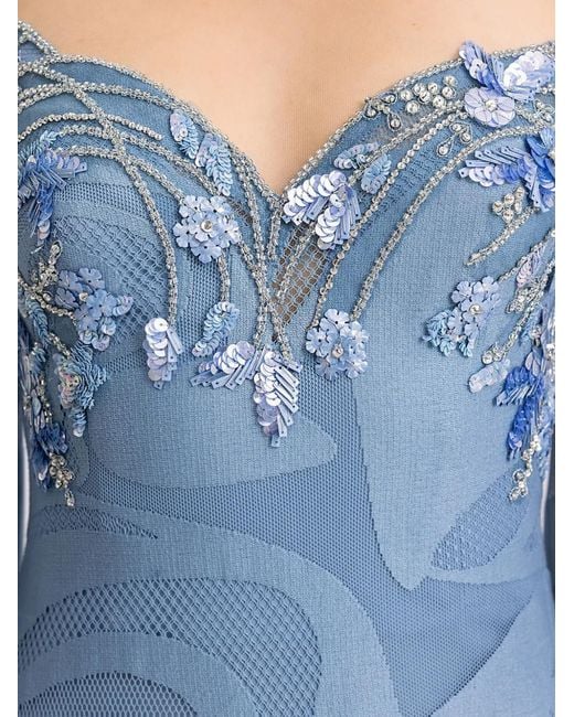 Gemy Maalouf Blue Cape-Sleeve Floor-Length Gown
