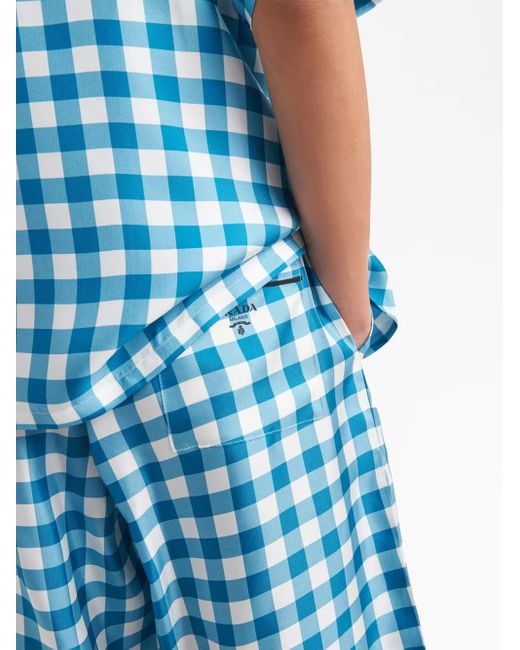 Prada Blue Check-Print Silk Bermuda Shorts for men