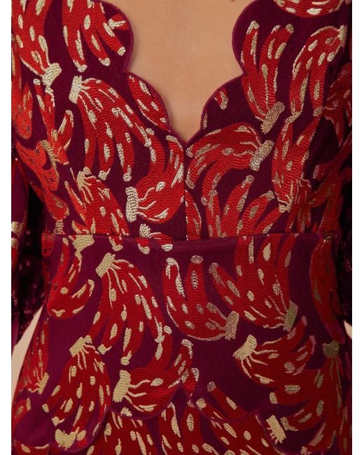FARM Rio Puff-Sleeve Midi Dress in Red | Lyst FARM Rio Puff-Sleeve Midi Dress in Red | Lyst