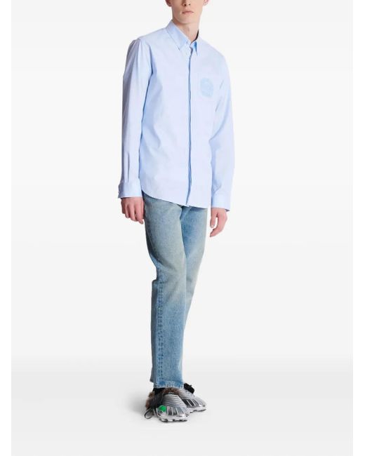 Balmain Blue Logo-Embroidered Shirt for men
