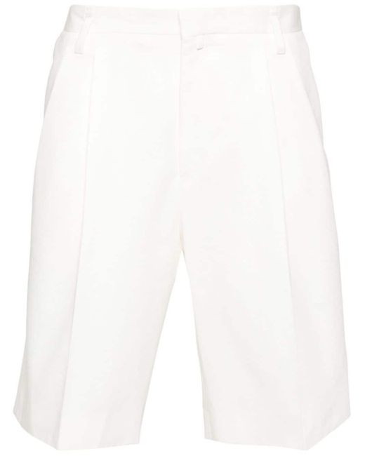 Corneliani White Twill Pleated Bermuda Shorts for men