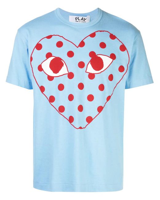 COMME DES GARÇONS PLAY Blue Big Dotted Heart Graphic-Print Cotton-Jersey T-Shirt for men