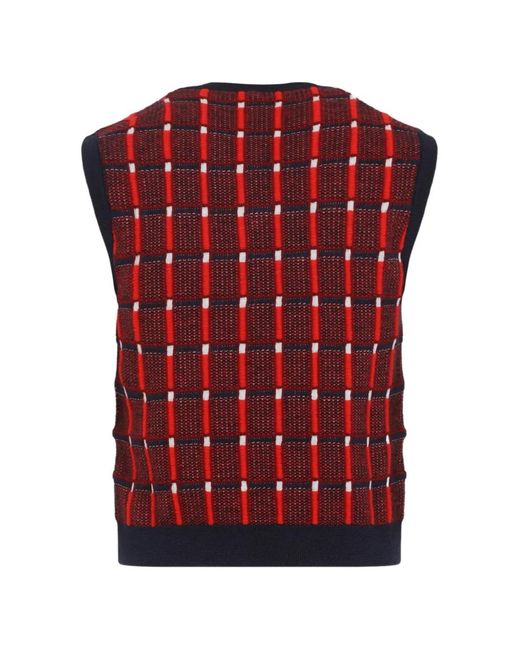 Jil Sander Red Check-Pattern V-Neck Vest for men