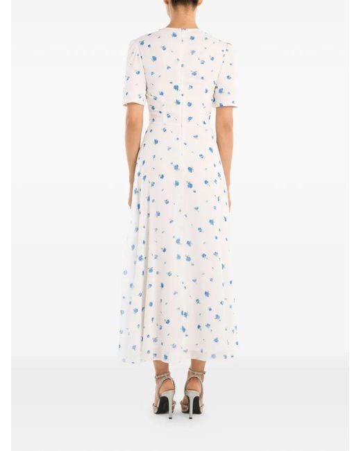 POST MERIDIEM White Floral-Print Short-Sleeve Midi Dress