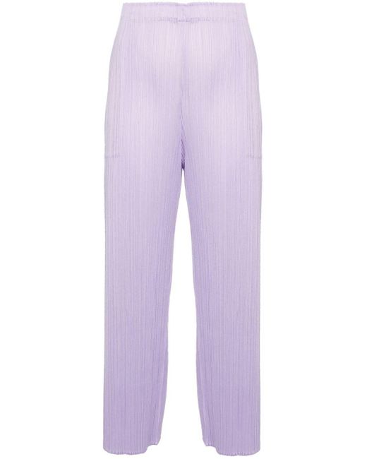Pantaloni dritti April plissé di Pleats Please Issey Miyake in Purple