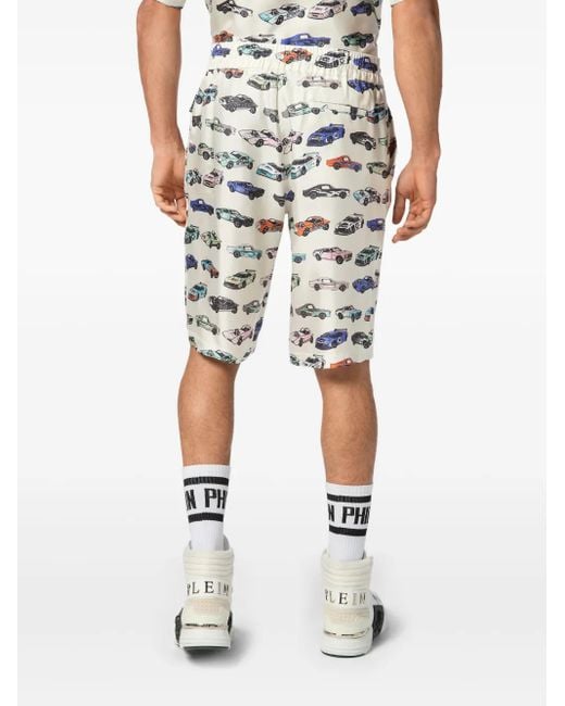 Philipp Plein Gray Cool Kid Cars Racing Shorts for men
