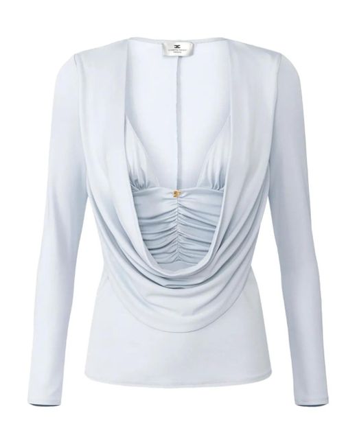 Elisabetta Franchi Blouse Met Lange Mouwen En Gedrapeerd Detail in het Blue