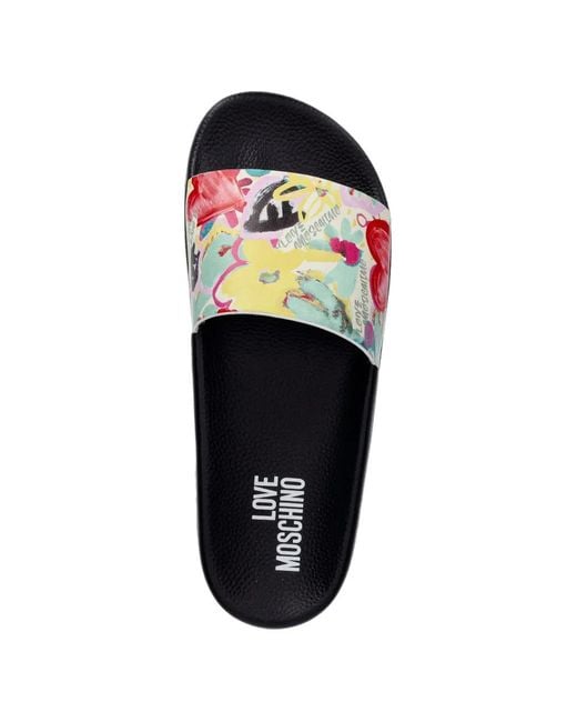 Love Moschino White Heart-Print Logo-Print Slides