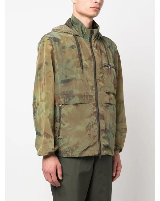Herno Green Camouflage-Pattern Hooded Bomber Jacket for men