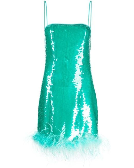 GIUSEPPE DI MORABITO Green Feather-Trim Sequinned Minidress