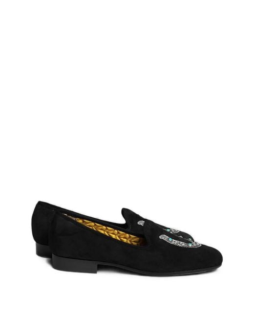 Fortela Black Broadway Horse Horseshoe Suede Loafers for men