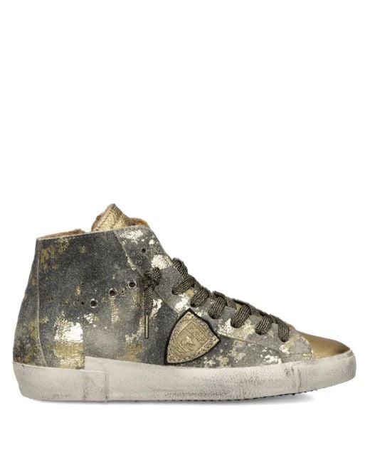 Philippe Model Brown Metallic High-Top Sneakers