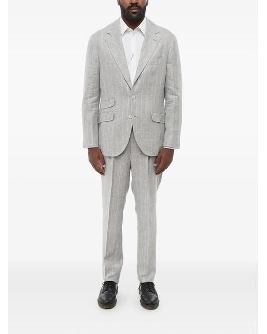 Brunello Cucinelli Gray Pinstripe Single-Breasted Suit for men