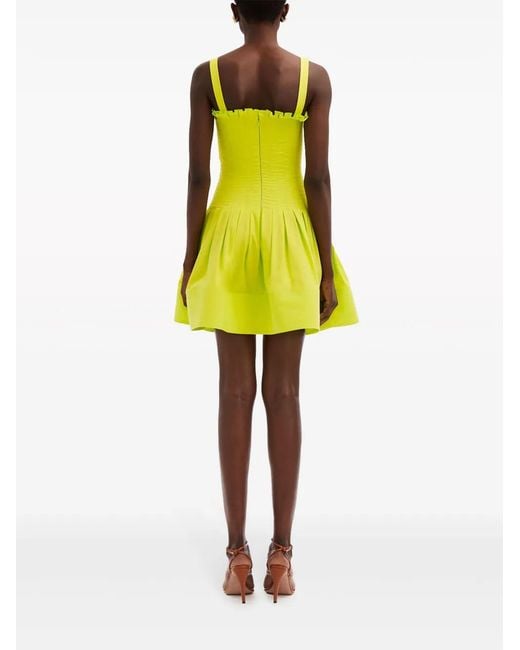 Oscar de la Renta Yellow Sleeveless Pleated Poplin Minidress