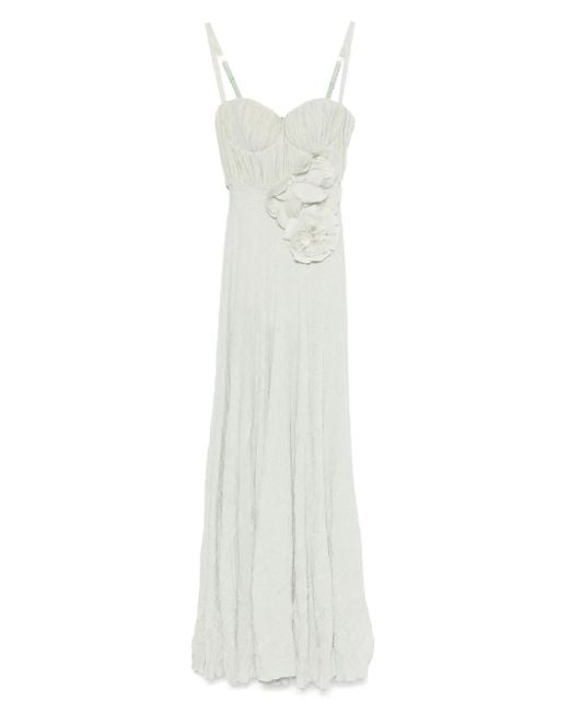 Elisabetta Franchi White Floral-Embroidery Lurex Gown