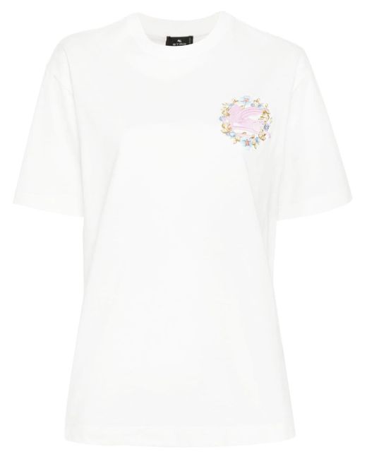 Etro White T-Shirt mit Pegaso-Stickerei