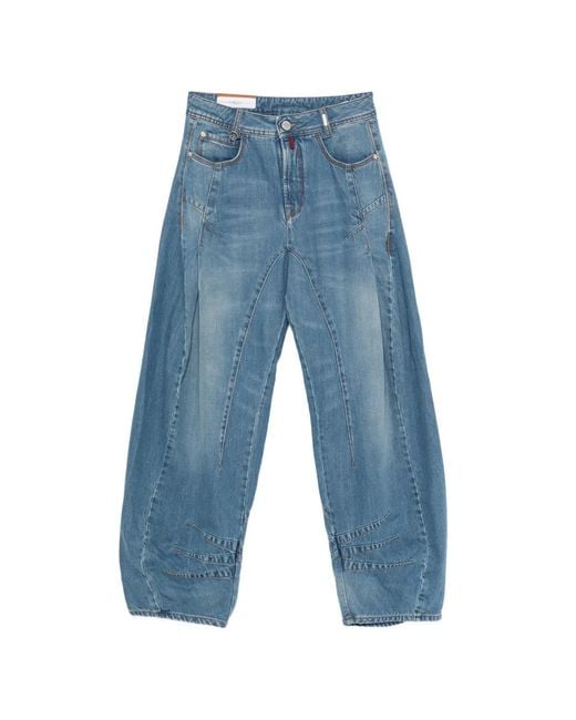 High Blue Cheer Up Contrast-Stitching Jeans