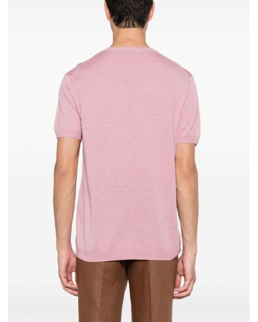 Low Brand Pink Short-sleeve Knitted T-shirt for men