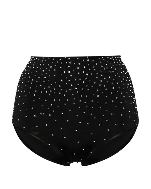Forte_forte Black Crystal-Embellished High-Waisted Bikini Bottoms
