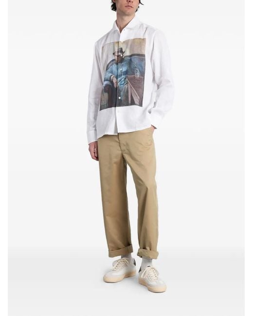 Junya Watanabe White Graphic-Print Button-Down Cotton Shirt for men