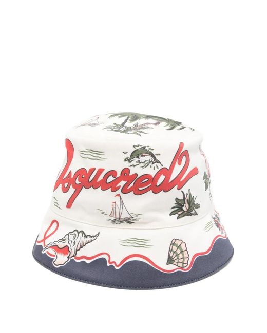 DSquared² White Printed bucket hat