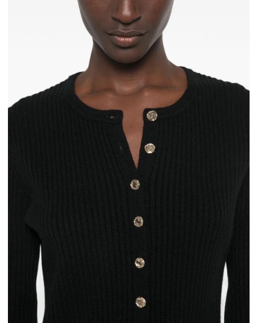 Allude Black Ribbed-Knit Button-Up Cardigan