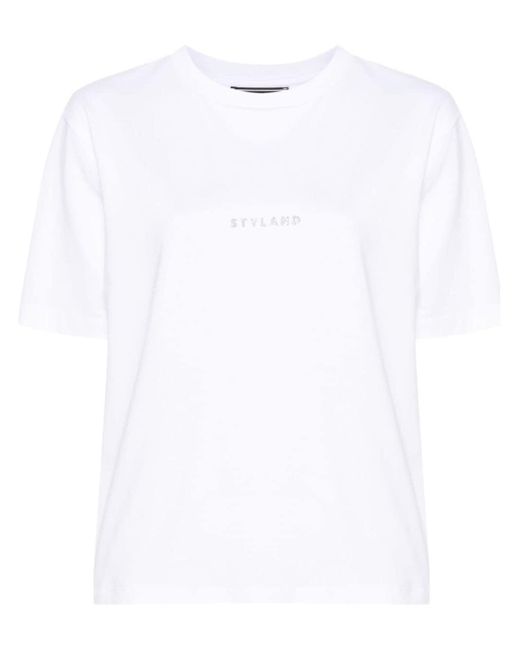 Styland White Glitter-detail Cotton T-shirt
