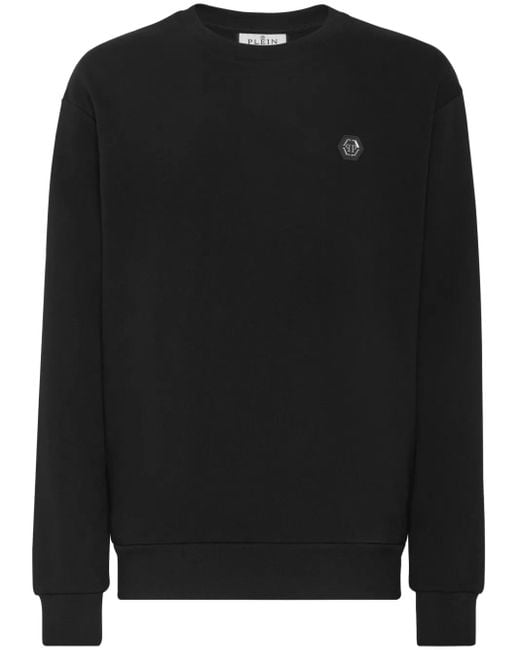 Philipp Plein Black Logo-Print Cotton Sweatshirt for men