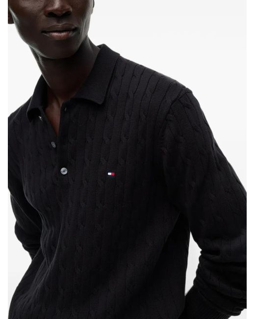 Tommy Hilfiger Black Cable-Knit Polo Sweater for men