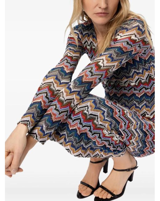 Missoni Blue Geometric-Pattern Long-Sleeve Dress
