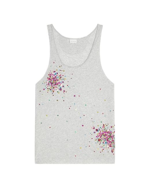 Dries Van Noten White Sequin-Embellished Tank Top for men