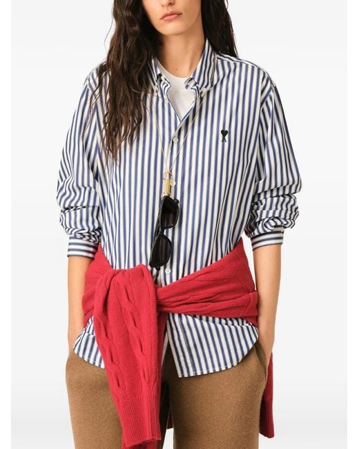 AMI White Striped Cotton Shirt With Ami De Coeur