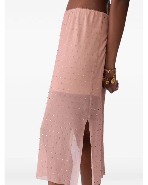 Liu Jo Natural Embroidered Tulle Midi Skirt