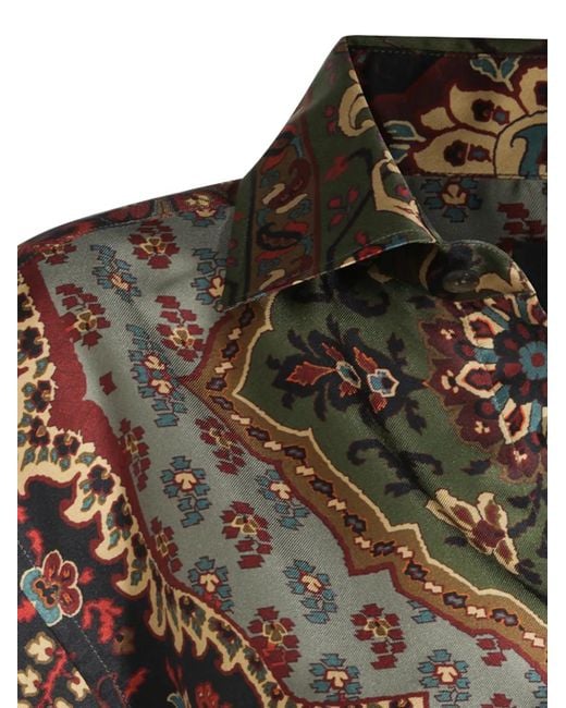 Etro Brown Silk-Blend Jacquard Shirt With Houndstooth Motif And Print for men