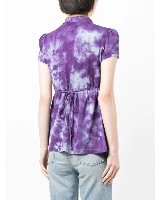 Stain Shade Purple Tie-Dye Peplum Polo Top