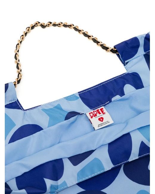 AAPE BY A BATHING AP Blue Printed Tote Bag