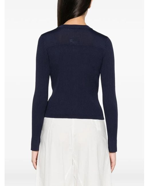 Twinset Blue Ribbed-Knit Button-Up Cardigan