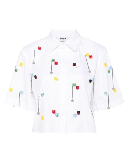 MSGM White Bead-embellished Cotton Shirt